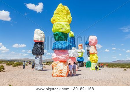 Las Vegas, Nevada, Usa - 12 May, 2019: Seven Magic Mountains Art Installation Near Las Vegas City. P