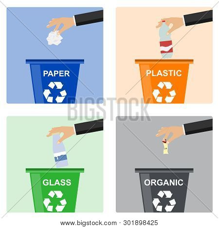 Hand Throws Out Trash. Separate Garbage Disposal. Hand Throws Garbage