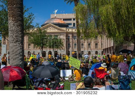 Phoenix, Arizona May 18 - Arizona March For Medical Freedom At The State Capitol Building. Rally To 