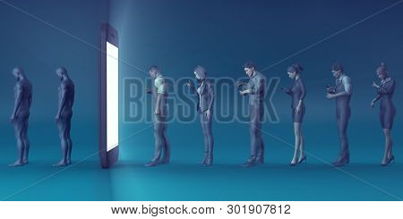 Technological Zombies with People Immersed in their Mobile Phones 3D Render