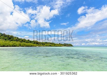 Beautiful Tropical Nature Landscape Of Clear Sea Beach Green Island Cloud And Blue Sky In Summer At 