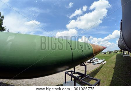 Soviet Strategic Nuclear Forces Museum. Antiballistic missile 52T6 . Element A-135 system attiballistic defense (tested at Saryshagan,Kazakhstan< Balkhash Lake bank). POBUGSKOE, UKRAINE - May 14, 2019