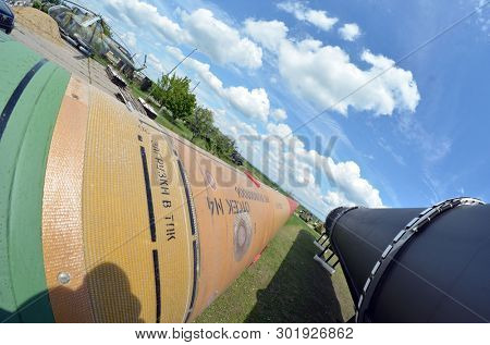 Soviet Strategic Nuclear Forces Museum. Antiballistic missile 52T6 . Element A-135 system attiballistic defense (tested at Saryshagan,Kazakhstan< Balkhash Lake bank). POBUGSKOE, UKRAINE - May 14, 2019