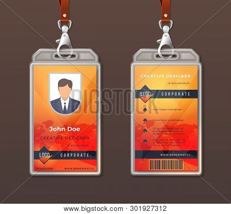 Id Card Corporate Identity. Employee Access Badge Design Template, Office Identification Tag Layout.
