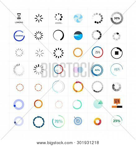 Preloaders And Progress Bar. Web Preloader. Round Progress Bar. Set Of Loading Elements. Collection 