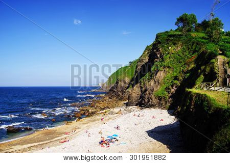 RIBADESELLA, ASTURIAS, SPAIN - MAY 15, 2019: Harbour and resort of Ribadesella, Spain, Europe