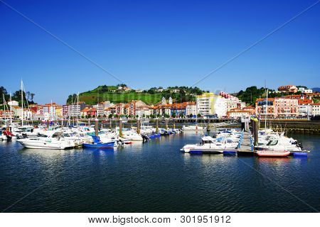 RIBADESELLA, ASTURIAS, SPAIN - MAY 15, 2019: Harbour and resort of Ribadesella, Spain, Europe