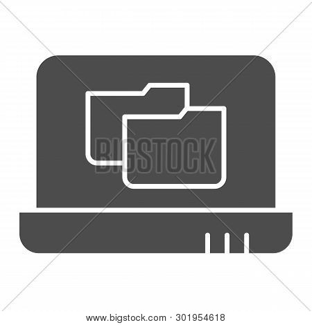 Laptop Folder Solid Icon. File Folder On Notebook Vector Illustration Isolated On White. Computer Fo