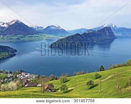 Isolated Mountain Bürgenberg (buergenberg Or Burgenberg) And The Top Of Bürgenstock (buergenstock Or