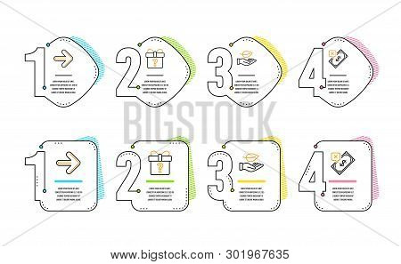 Next, Secret Gift And Leaf Icons Simple Set. Rejected Payment Sign. Forward, Unknown Package, Plant 