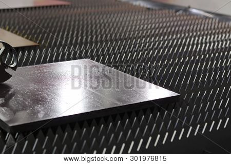 A Steel Plate On Machine , Ready For Processing ; Close Up