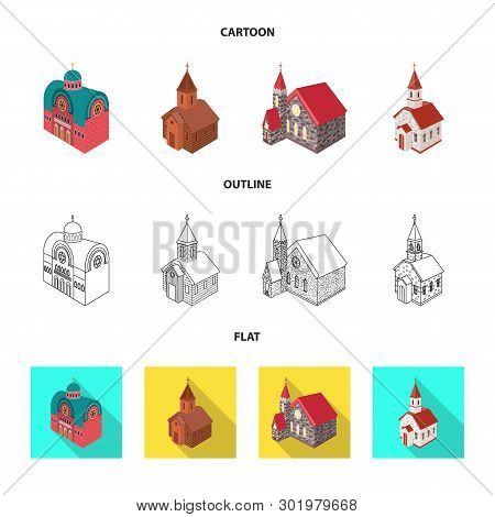 Vector Illustration Of Temple And Historic Icon. Set Of Temple And Faith Vector Icon For Stock.