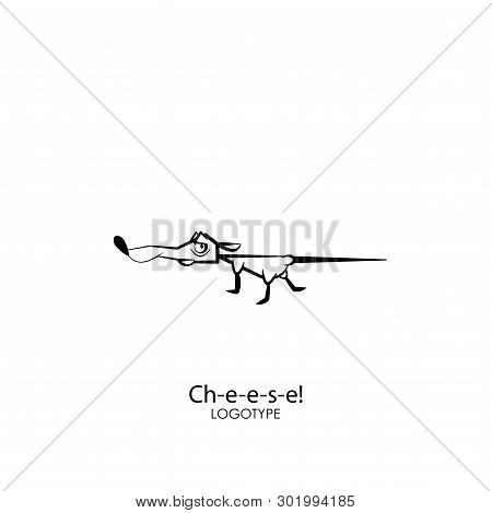 Rodent Cartoon Character. Funny Mouse Stopped At The Smell Of Cheese. Vector Illustration. House Rat