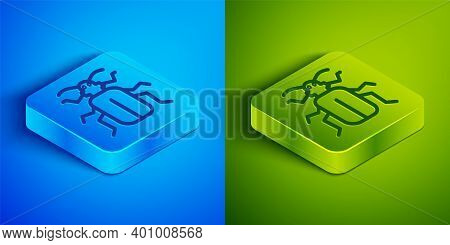 Isometric Line Chafer Beetle Icon Isolated On Blue And Green Background. Square Button. Vector