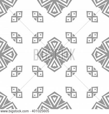 Seamless Monochromatic Ornamental Pattern. Grey And White Geometric Background In Ornamental Style. 