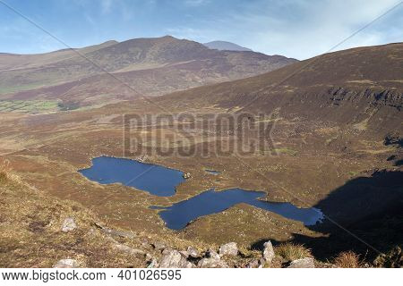 View To The Lakes At The Footstep Of Coumfea In Comeragh Mountains.county Waterford, Ireland.
