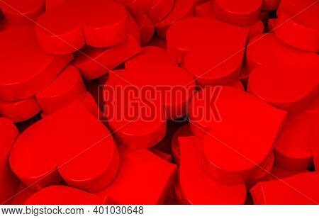 Valentine Day Design Concept In Minial Style. Love Background. Heap From Many Small Red Hearts. 3d R