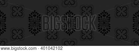 Black Floral Damsk Onament Seamless Patternon Color Background. Design For Fabric, Apparel Textile, 