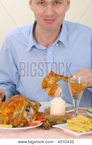 Man Eating Turkey