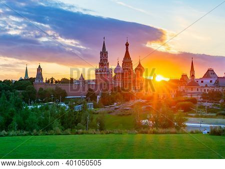 Cathedral Of Vasily The Blessed (saint Basil's Cathedral) And Towers Of Moscow Kremlin On Red Square