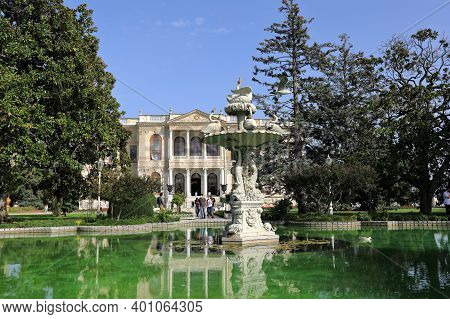 Istanbul, Turkey - October 06, 2020. Dolmabahce Palace. View Of The Selamlik And Selamlik Garden. Be