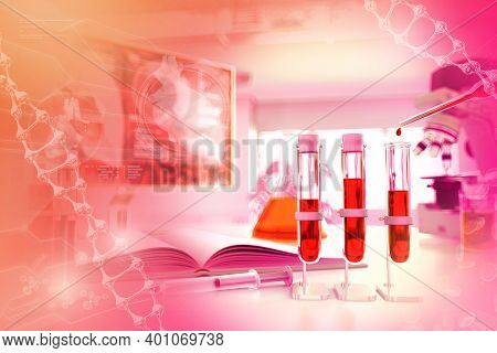 Medical 3d Illustration, Test Tubes Vials In College Facility - Blood Sample Gene Test For Blood Ure