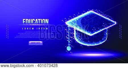Education Cap, Low Poly Wireframe Vector Illustration