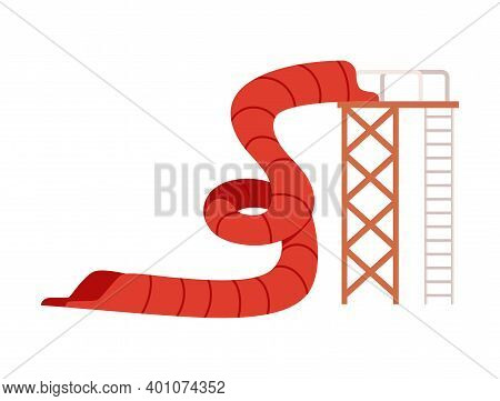 Aqua Park Water Hill With Chute And Slides Flat Vector Illustration Isolated.
