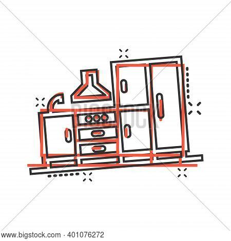 Kitchen Furniture Icon In Comic Style. Cuisine Cartoon Vector Illustration On White Isolated Backgro