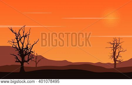 Nice Twilight Silhouette At Sunset. City Vector