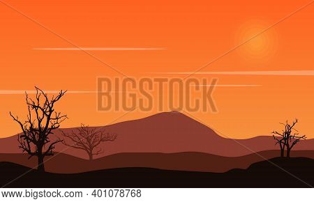 Nice Scenery Twilight Silhouette On City Edge. City Vector