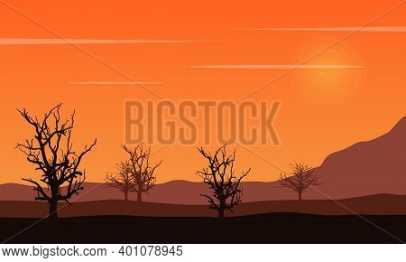 Beautiful Twilight Silhouette In The Afternoon. City Vector