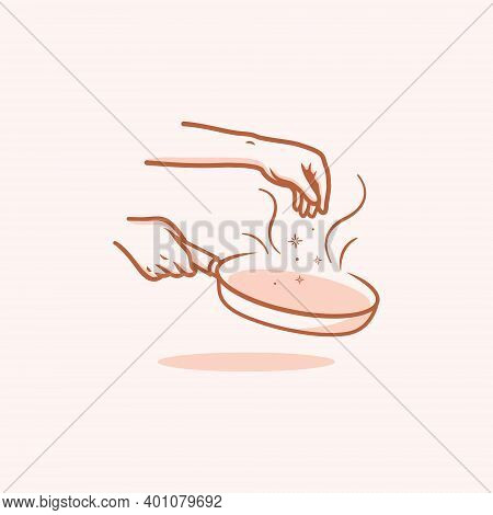 Elegant, Modern Vintage Logo With The Shape Of Someone Cooking.
