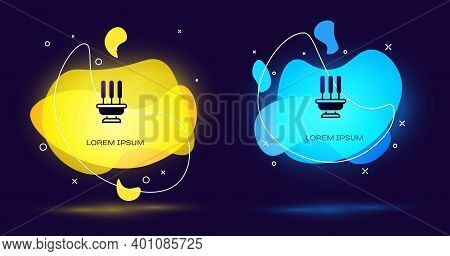 Black Burning Aromatic Incense Sticks Icon Isolated On Black Background. Abstract Banner With Liquid