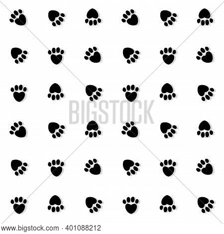 Seamless Monochromatic Pattern Made Of Heart Shaped Footprints With Drop Shadow. Seamless Black And 
