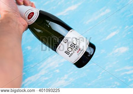 Tyumen, Russia-december 23, 2020: Bosca Anna Federica Sparkling Wine. Bosca Was Founded In 1831