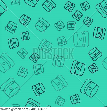 Black Line Kepi Icon Isolated Seamless Pattern On Green Background. Cap Army Uniform Headgear. Histo