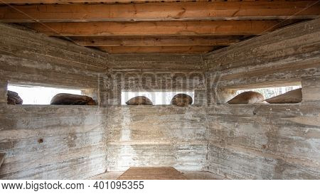 Military Stone Pillbox With Windows From The Inside.