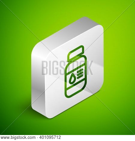Isometric Line Printer Ink Bottle Icon Isolated On Green Background. Silver Square Button. Vector
