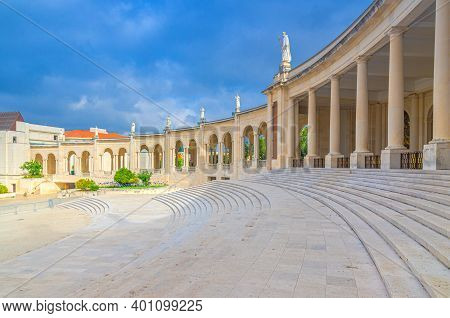 Sanctuary Of Our Lady Of Fatima With Basilica Of Our Lady Of The Rosary Catholic Church With Stairs,