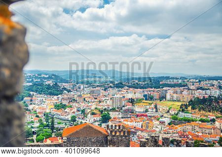 Aerial View Of Leiria City Residential Districts And Green Hills Background, Beira Litoral Province,