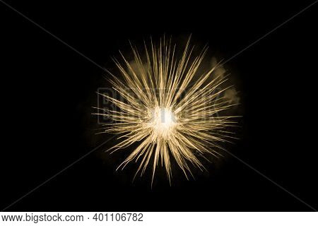 Beautiful Yellow Big Bang Science Object With Glowing Core. Scientific Artificial Scene In Microcosm
