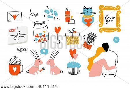 Doodle Style Vector Romance Valentines Illustartion Set