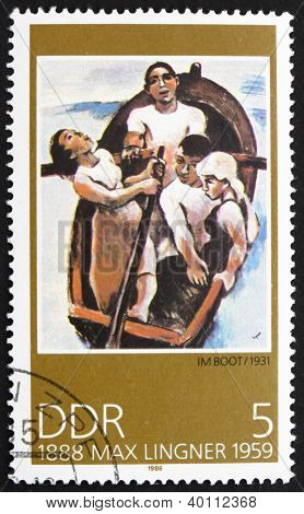 Postage Stamp Gdr 1988 In The Boat, Painting By Max Lingner
