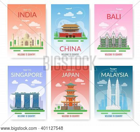 Asia Travel. Exotic Tour Beautiful Landmarks, Historical City Buildings And Constructions. Tourist E