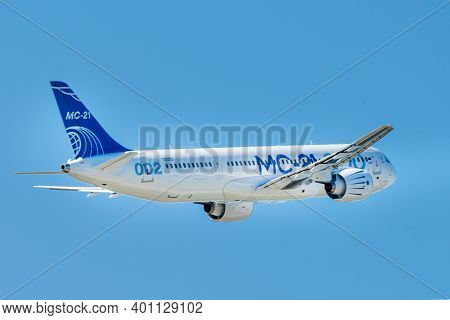 August 30, 2019. Zhukovsky, Russia. Promising Russian Medium-range Narrow-body Passenger Aircraft Ir