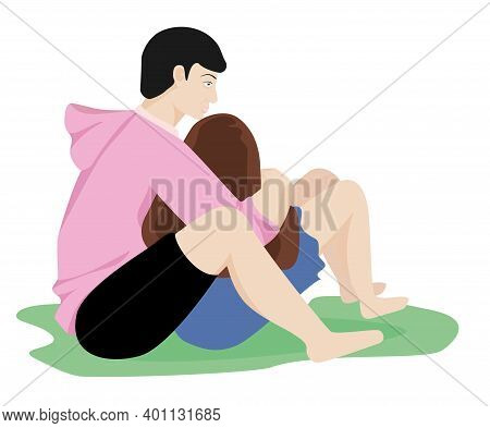 Couple Of People On Valentine S Day Or Weddings, Couple In Love. Date. Pink And Blue Prevails. Simpl