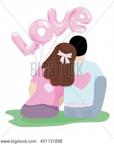 Couple Of People On Valentine S Day Or Weddings, Couple In Love. Date. Pink And Blue Prevails. Simpl