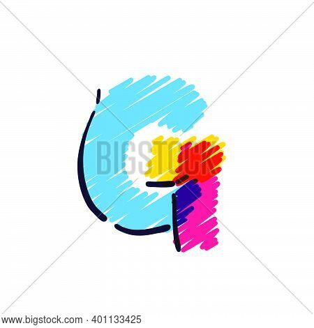 G Letter Logo Hand Drawn With A Colored Pencils. Perfect Vector Childish Font For A School Style Car