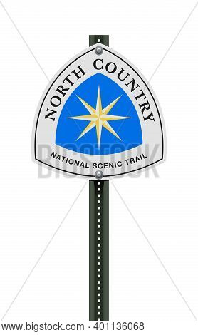 Vector Illustration Of The North Country Trail Road Sign On Post
